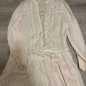 Rebecca Taylor Cream Lace-Trimmed Dress